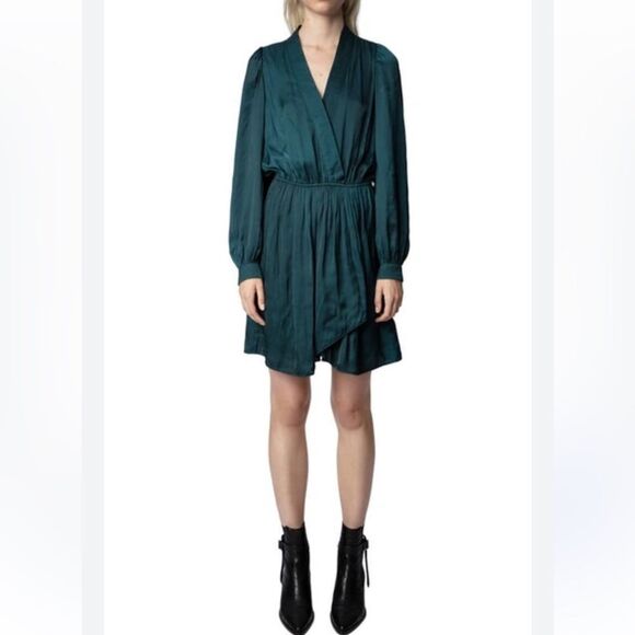 $448 Zadig & Voltaire Remember Mini Wrap Dress In Peacock NWT - Picture 1 of 8